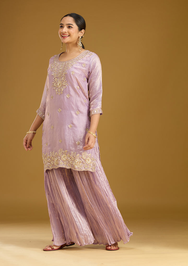 Lavender Threadwork Tissue Readymade Salwar Suit
