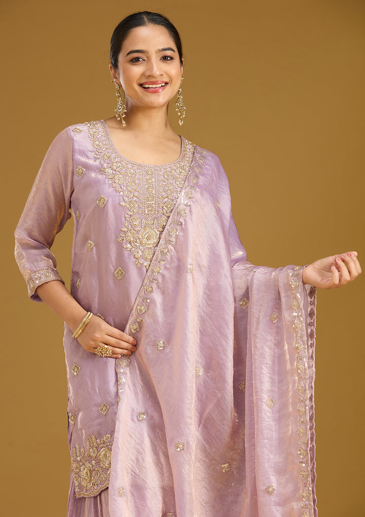 Lavender Threadwork Tissue Readymade Salwar Suit