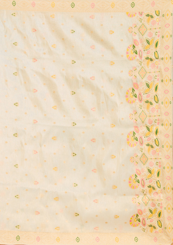 Beige Zariwork Brocade Readymade Salwar Suit