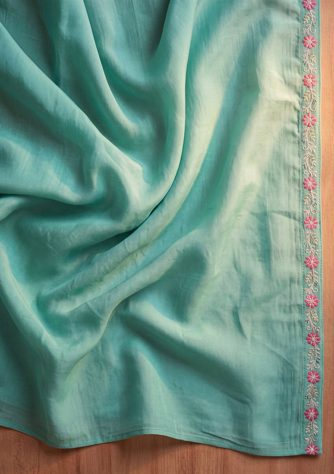 Sea Green Threadwork Chanderi Readymade Salwar Suit