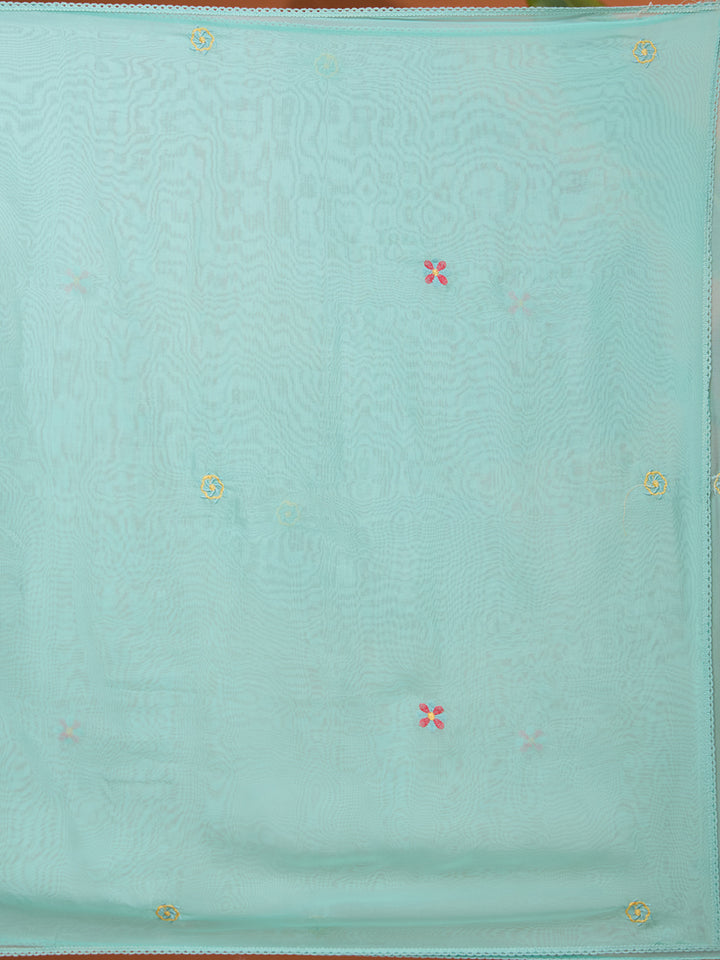 Sea Green Threadwork Chanderi Readymade Salwar Suit