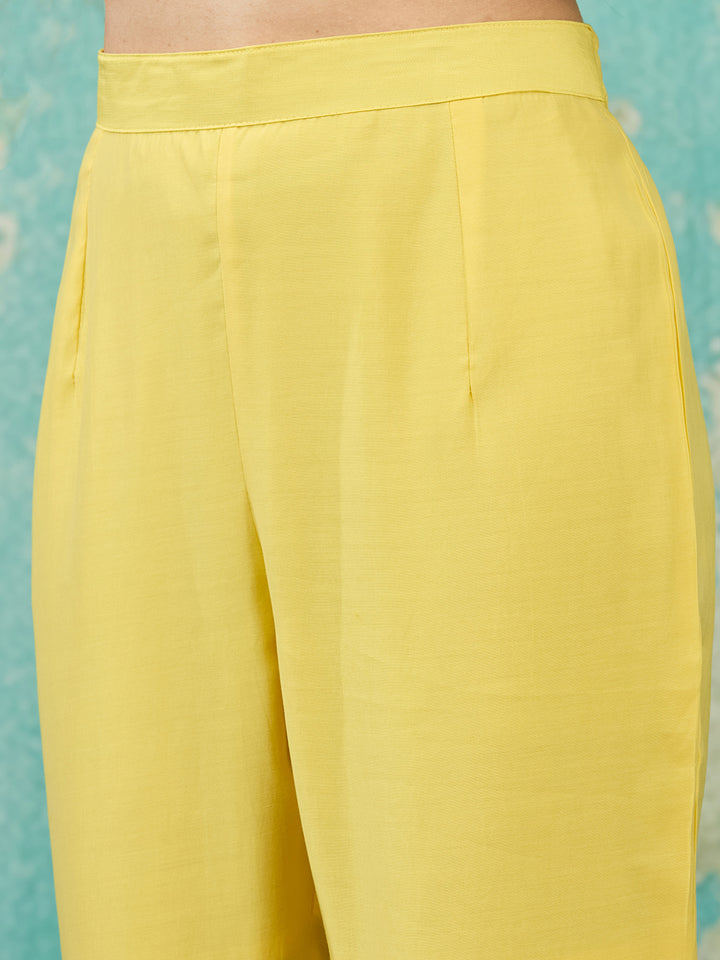 Yellow Threadwork Chanderi Readymade Salwar Suit