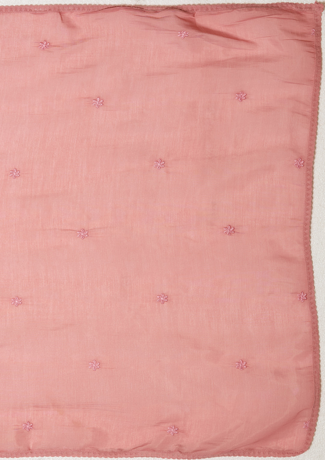 Peach Chanderi Threadwork Straight Kurta With Pant Regular And Dupatta