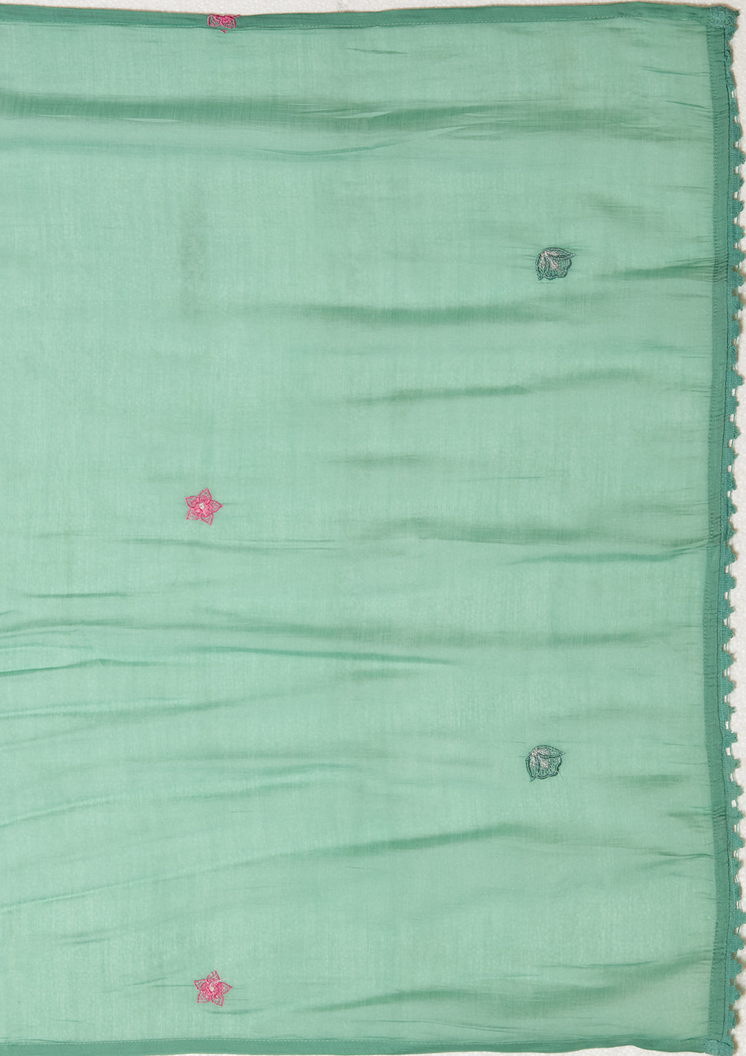 Sea Green Chanderi Threadwork Straight Kurta With Pant Regular And Dupatta