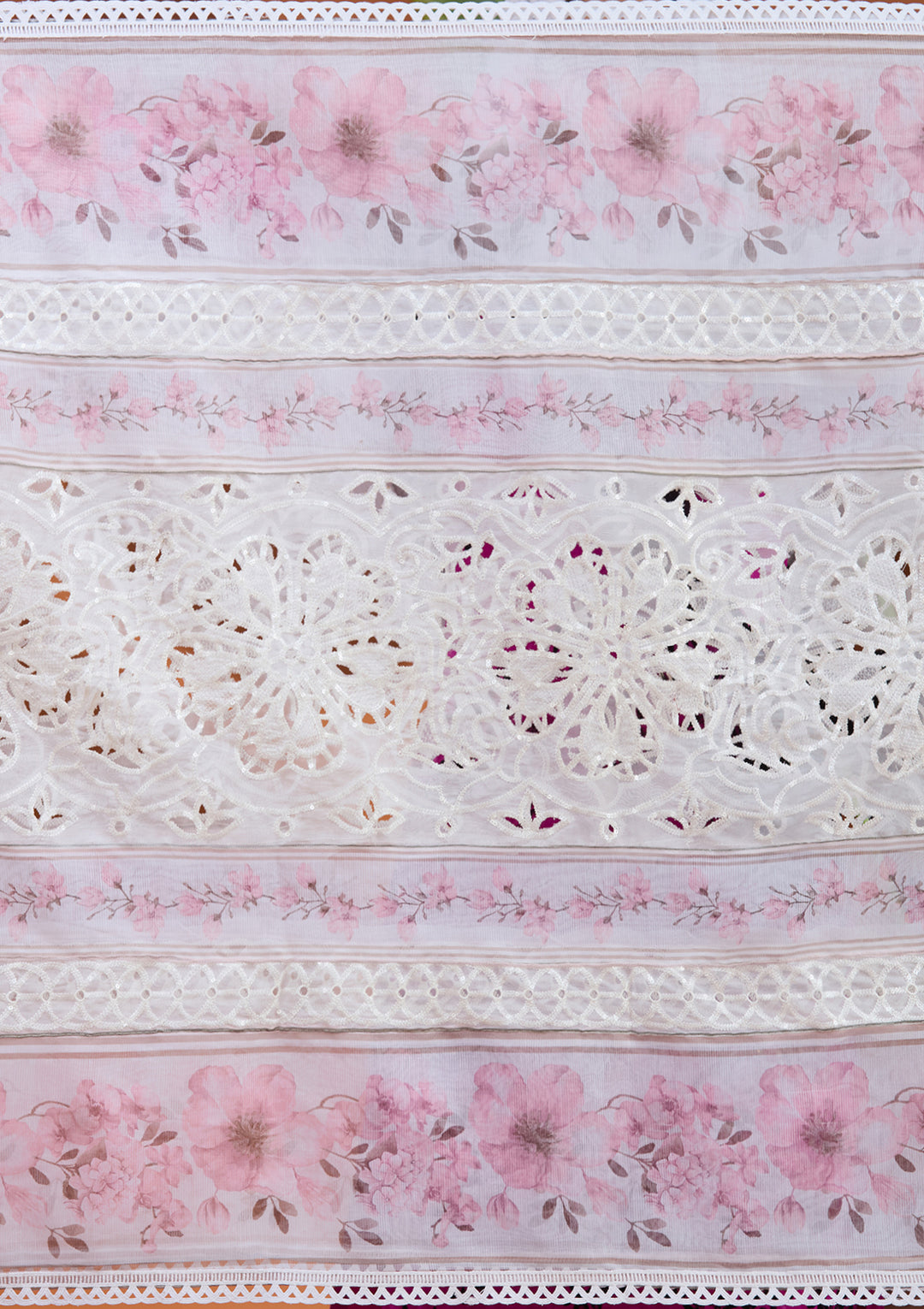 White Threadwork Tissue Readymade Salwar Suit