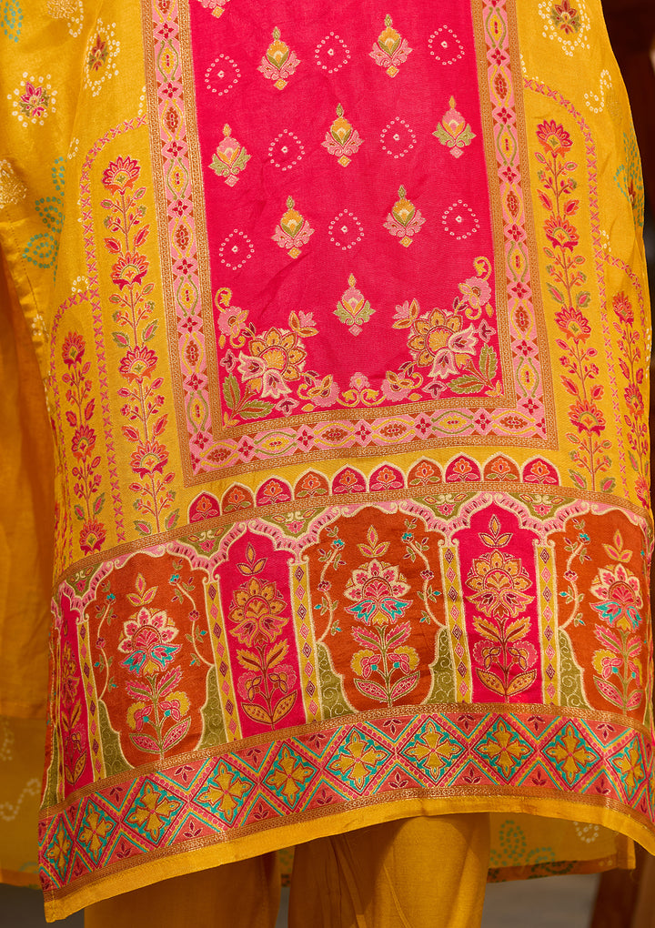 Mustard Yellow Multi Silk Abstract Geometric Sequins Straight Kurta With Pant Regular And Dupatta