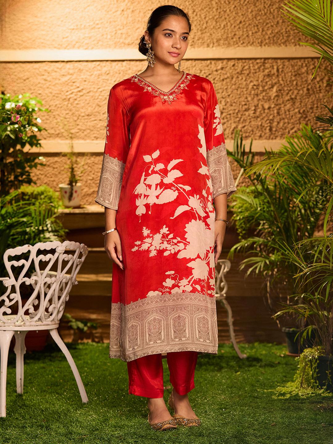 Rust Cutdana Satin Readymade Salwar Suit