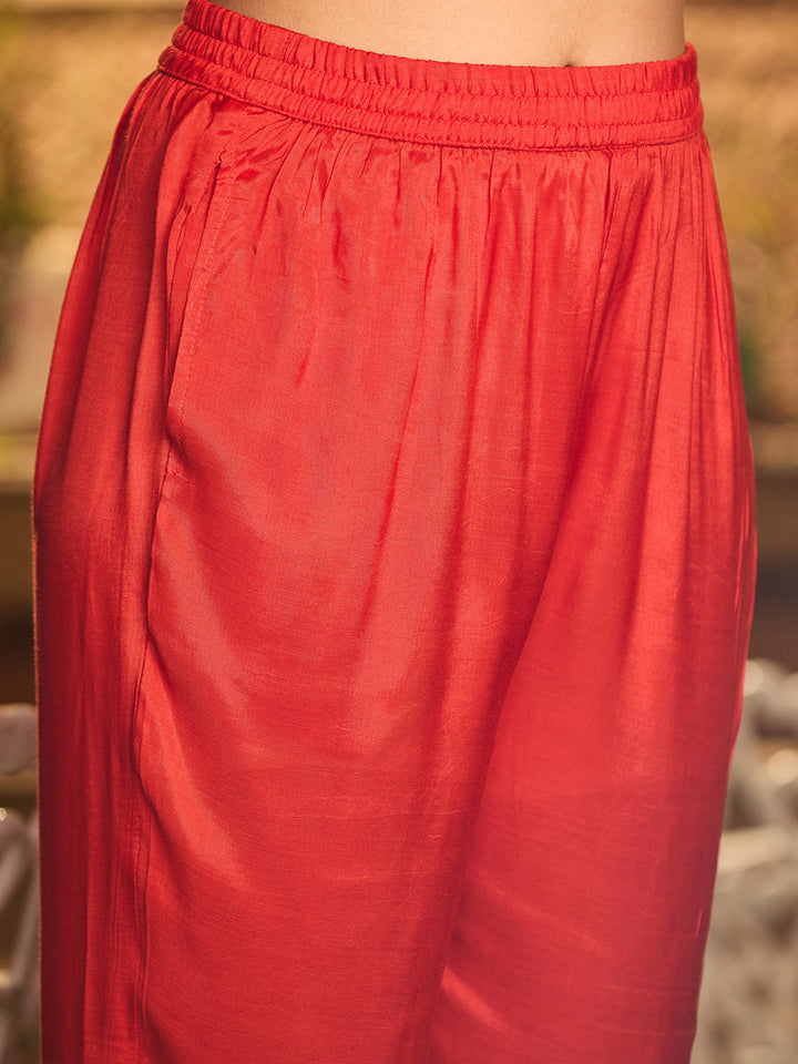 Rust Cutdana Satin Readymade Salwar Suit