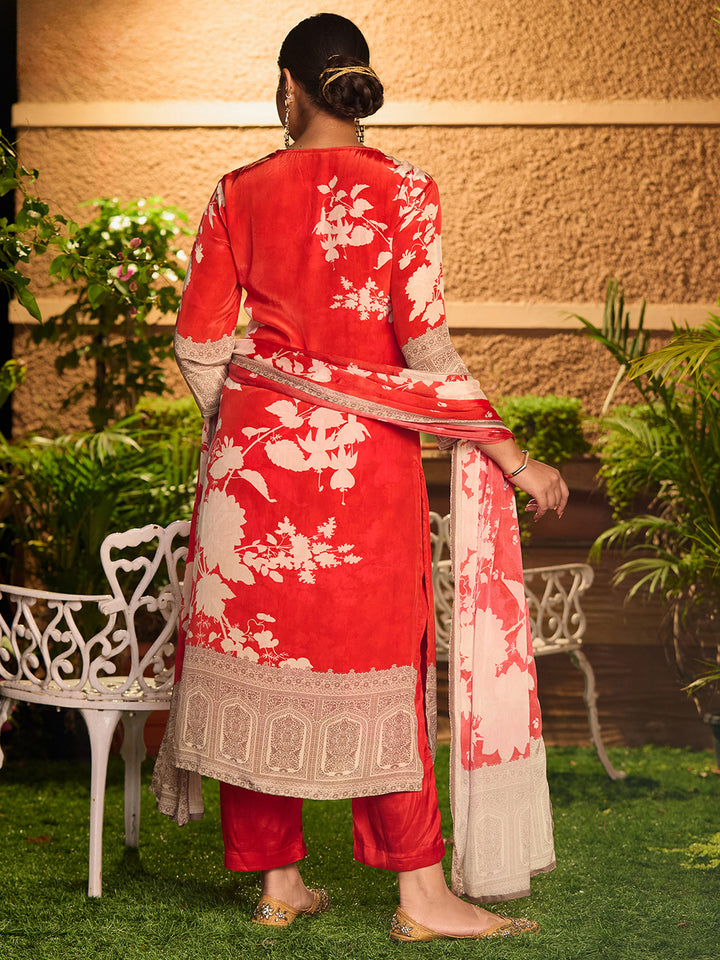 Rust Cutdana Satin Readymade Salwar Suit