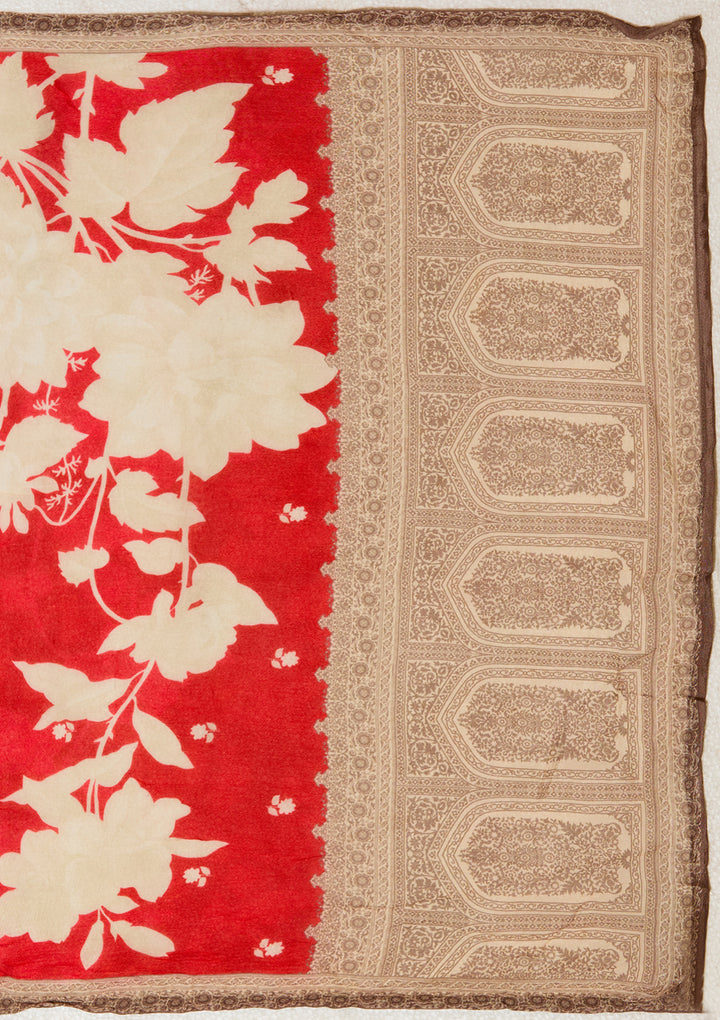 Rust Crepe Floral Cutdana Straight Kurta With Regular Pant And Dupatta