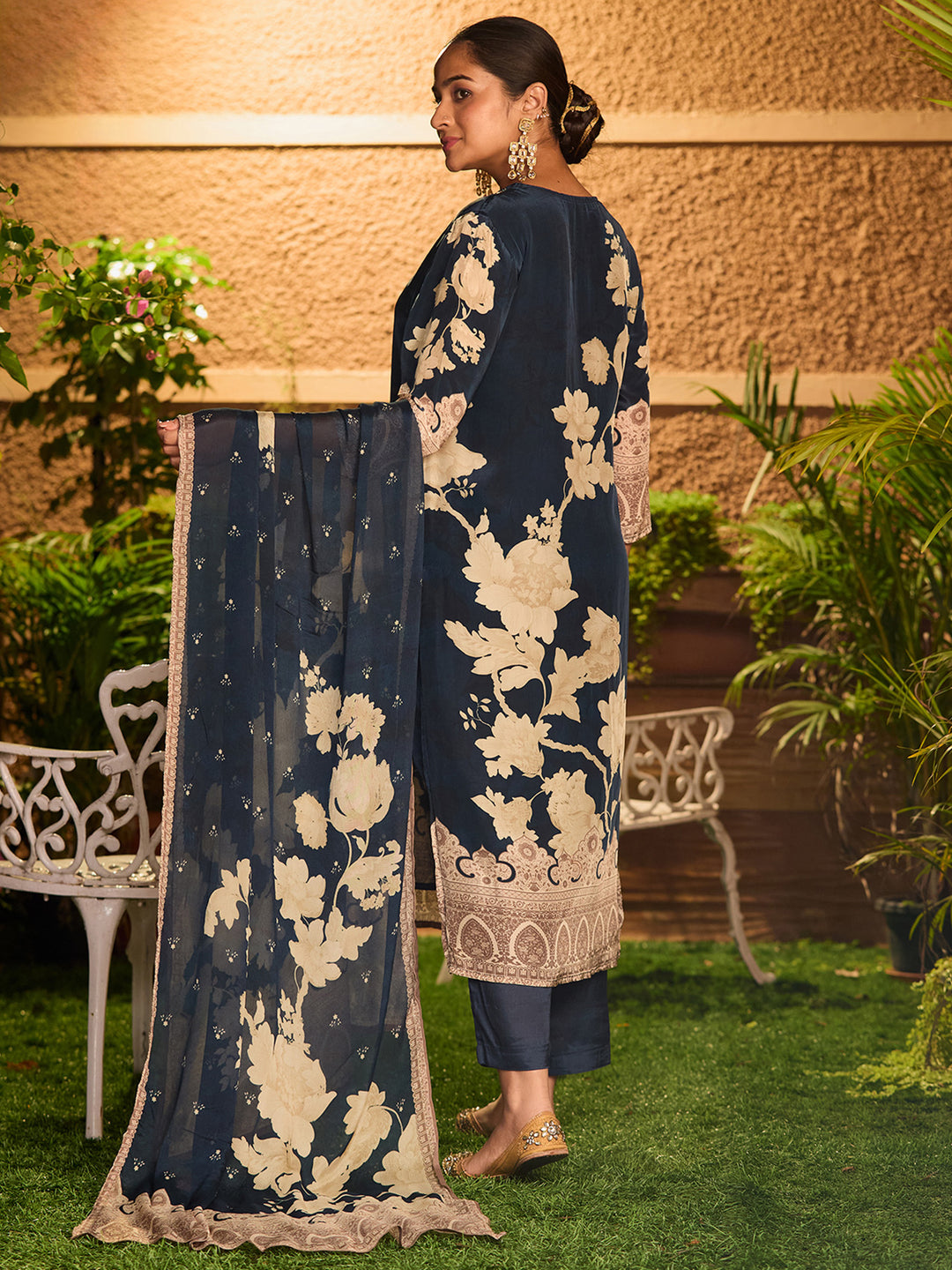 Navy Blue Cutdana Satin Readymade Salwar Suit
