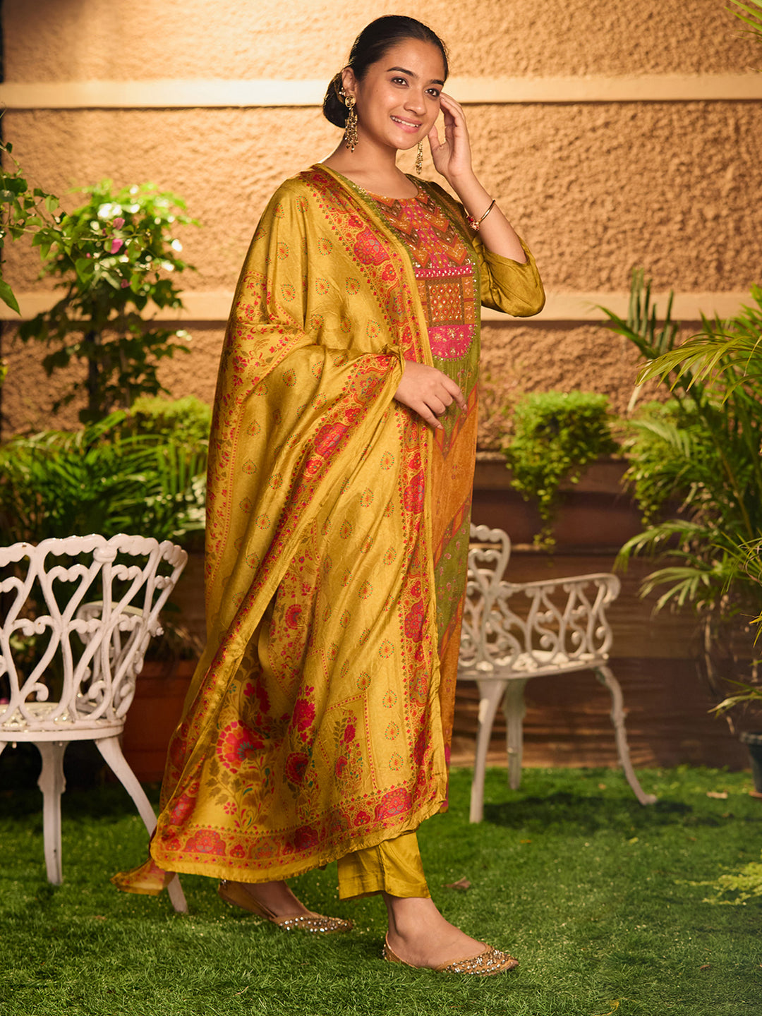 Mehandi Green Cutdana Soft Raw Silk Readymade Salwar Suit