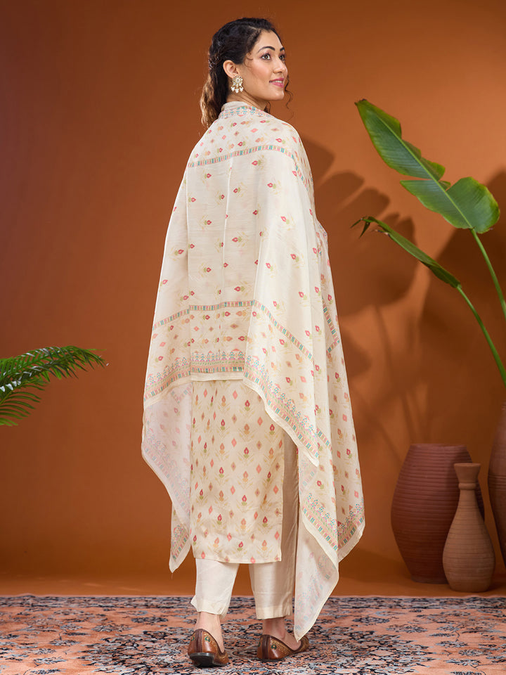 Cream Cutdana Soft Raw Silk Readymade Salwar Suit