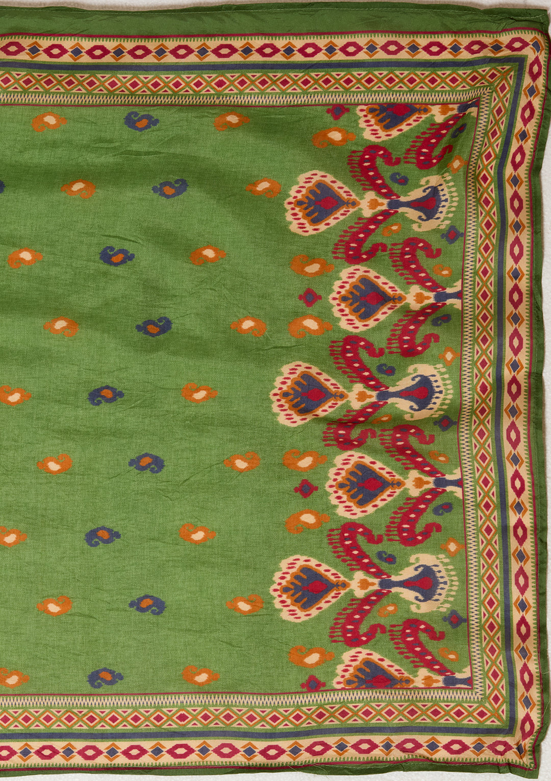 Green Satin Abstract Geometric Silver Stonework Straight Kurta With Pant Regular And Dupatta