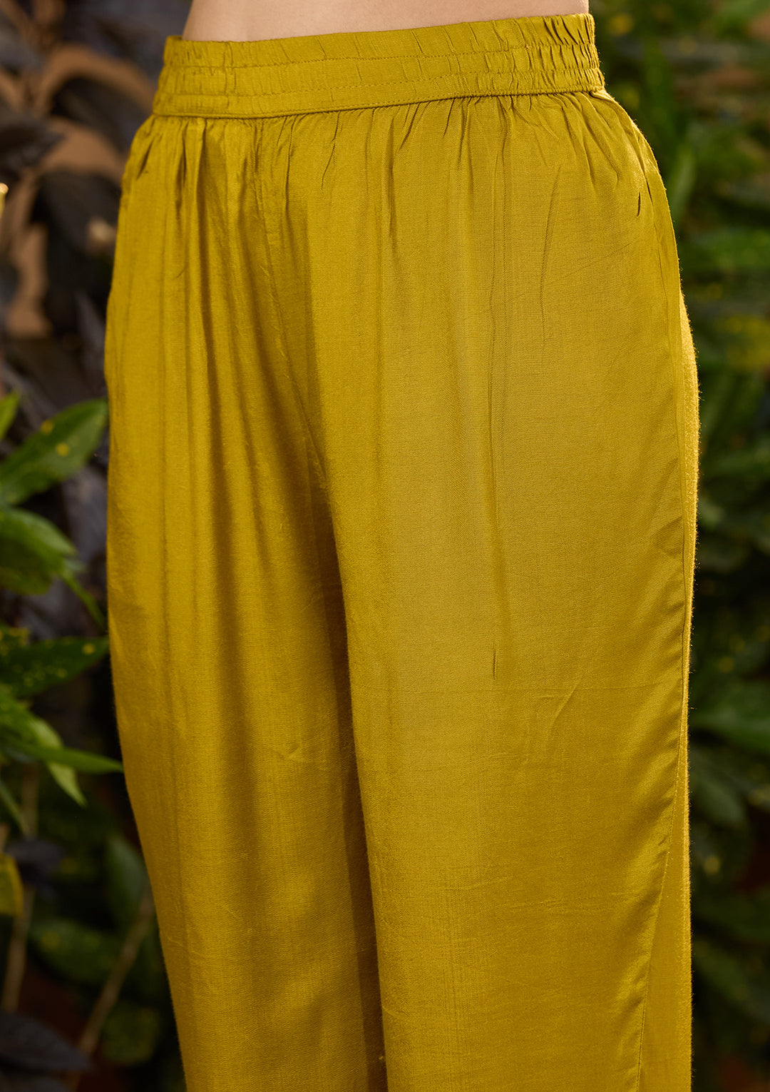 Mustard Yellow Crepe Floral Cutdana Straight Kurta With Regular Pant And Dupatta