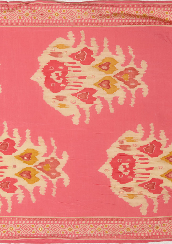 Peach Rayon Floral Sequins Straight Kurta With Pant Regular And Dupatta