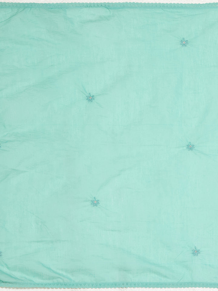 Sea Green Chanderi Threadwork Straight Kurta With Regular Pant And Dupatta