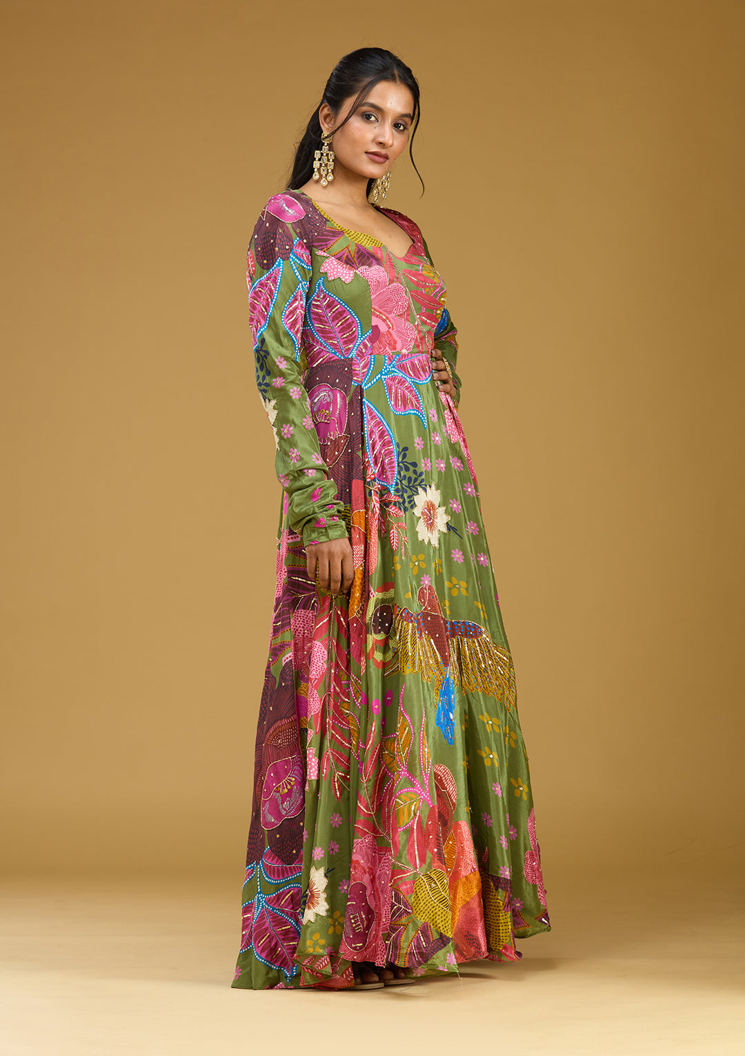 Green Cutdana Crepe Readymade Salwar Suit