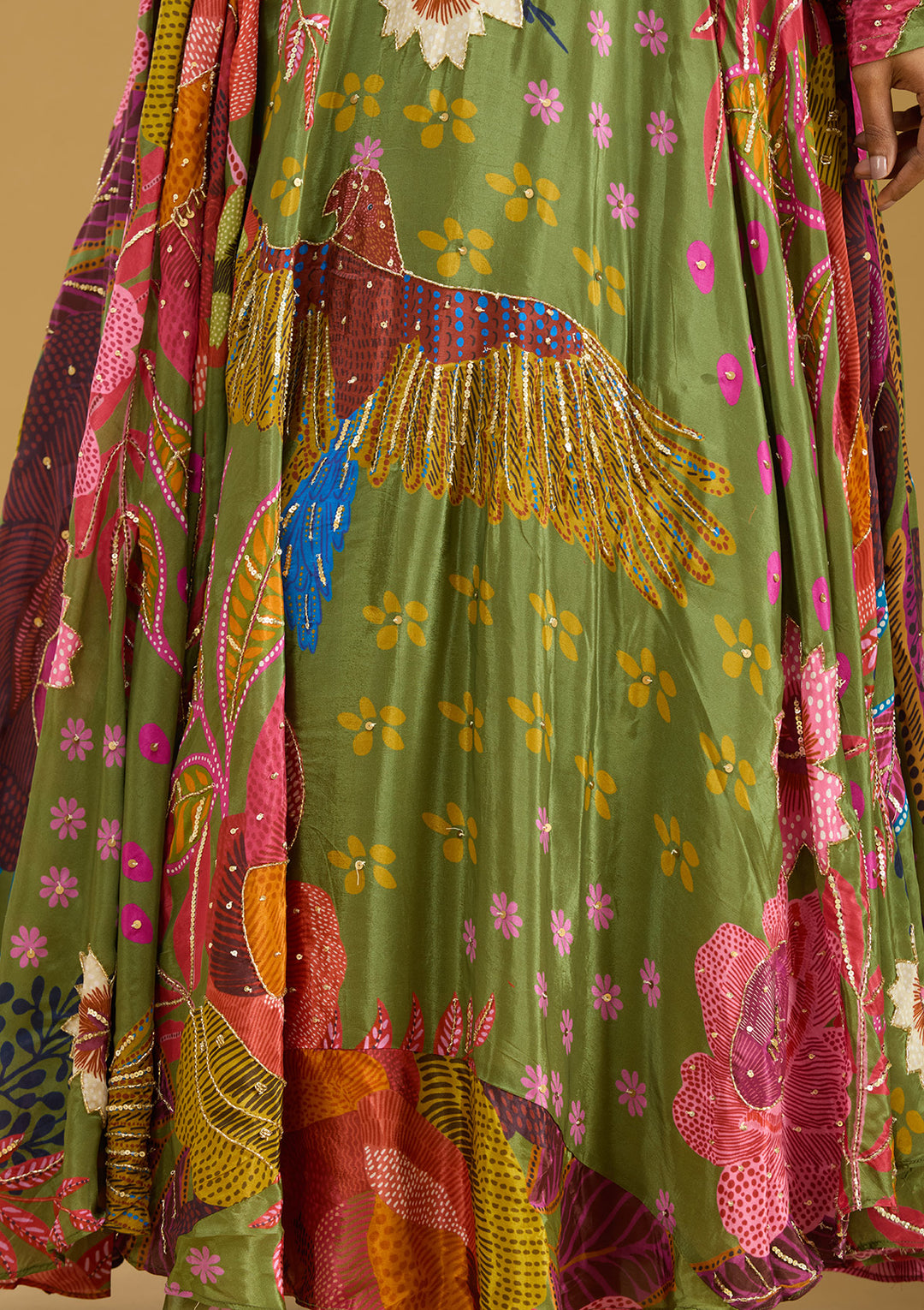 Green Cutdana Crepe Readymade Salwar Suit