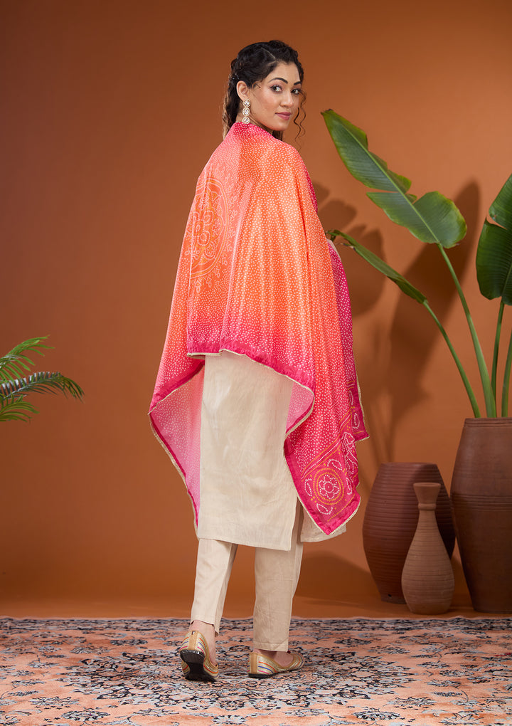 Beige Multi Brocade Threadwork Straight Kurta With Pant Regular And Dupatta