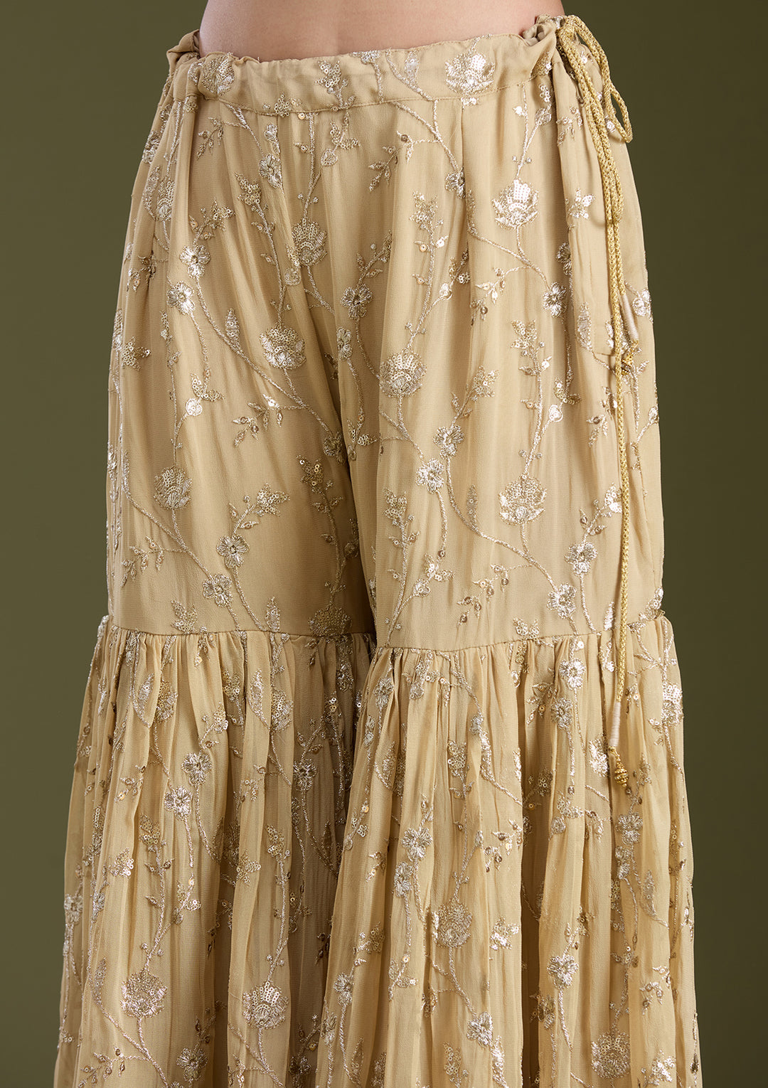 Beige Sequins Georgette Readymade Salwar Suit