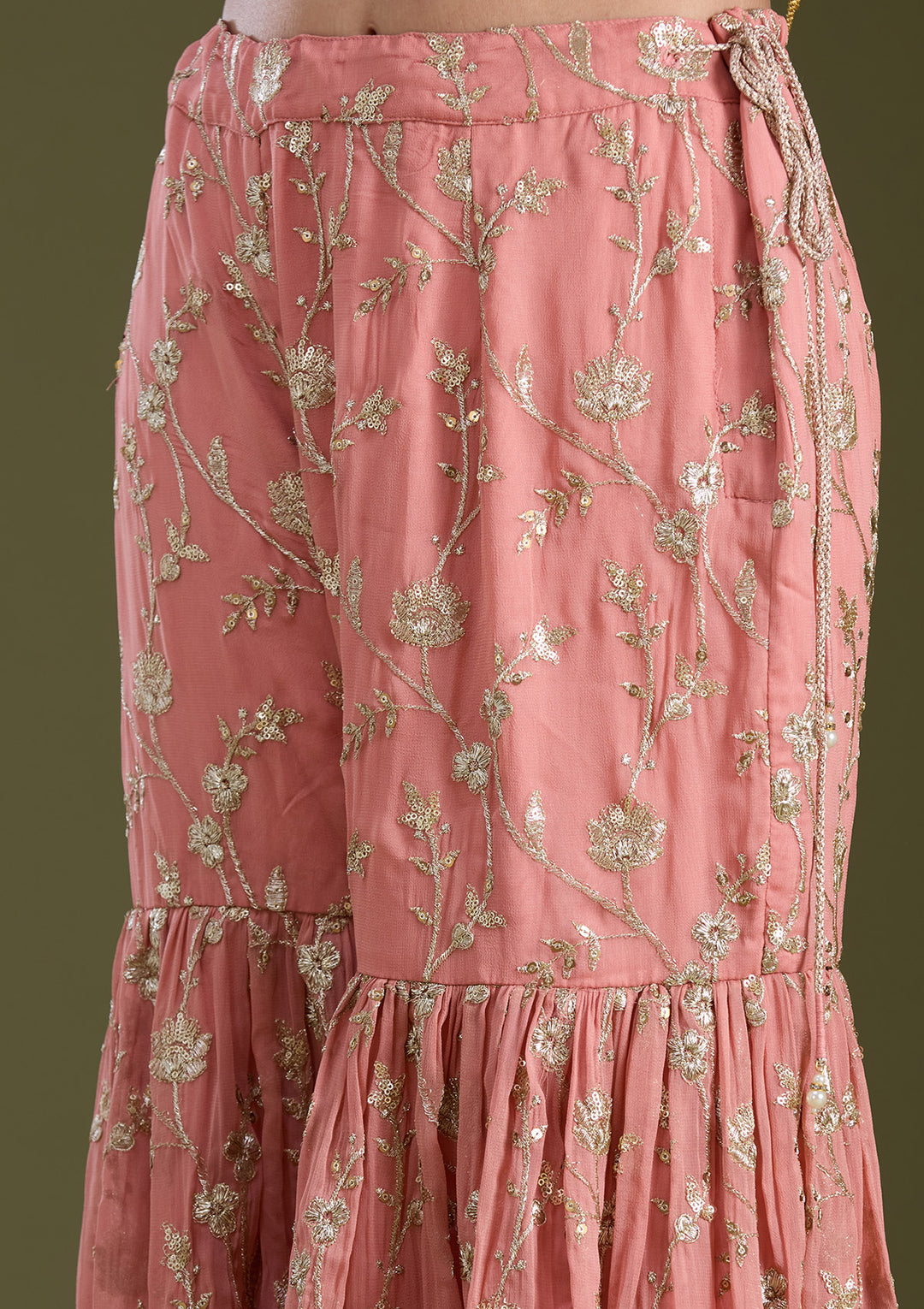 Peach Sequins Georgette Readymade Salwar Suit