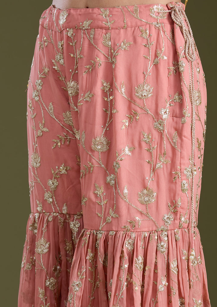 Peach Sequins Georgette Readymade Salwar Suit