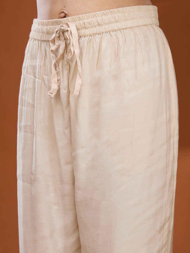 Beige Cording Chanderi Readymade Salwar Suit