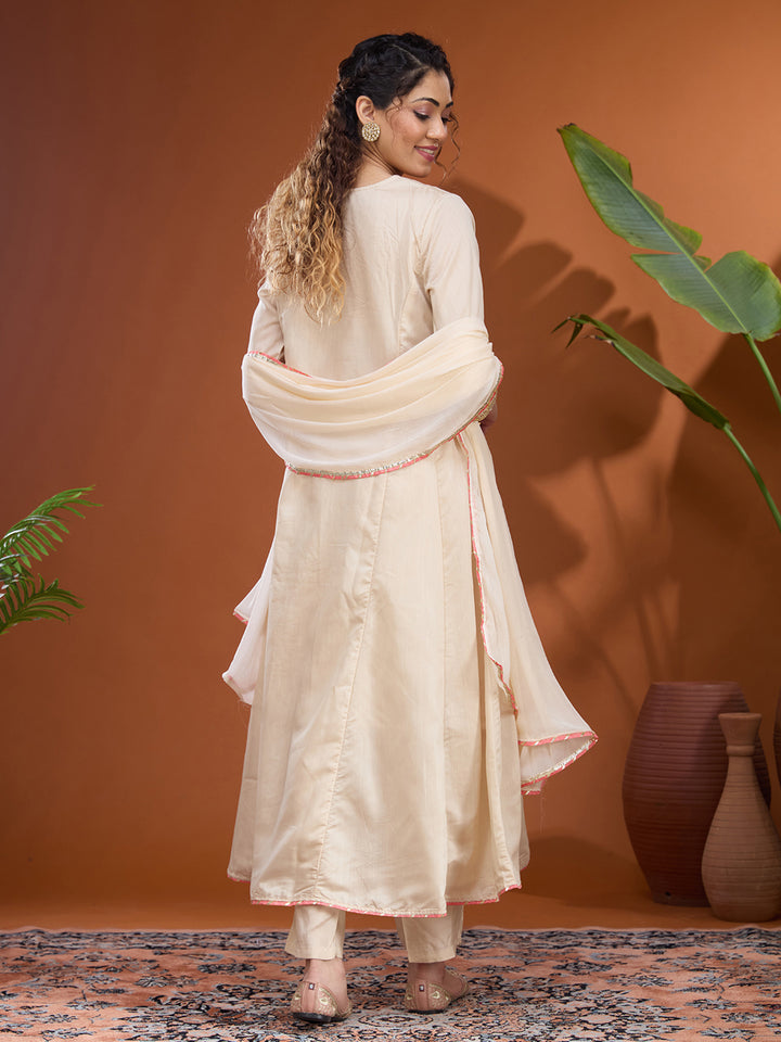 Beige Cording Chanderi Readymade Salwar Suit