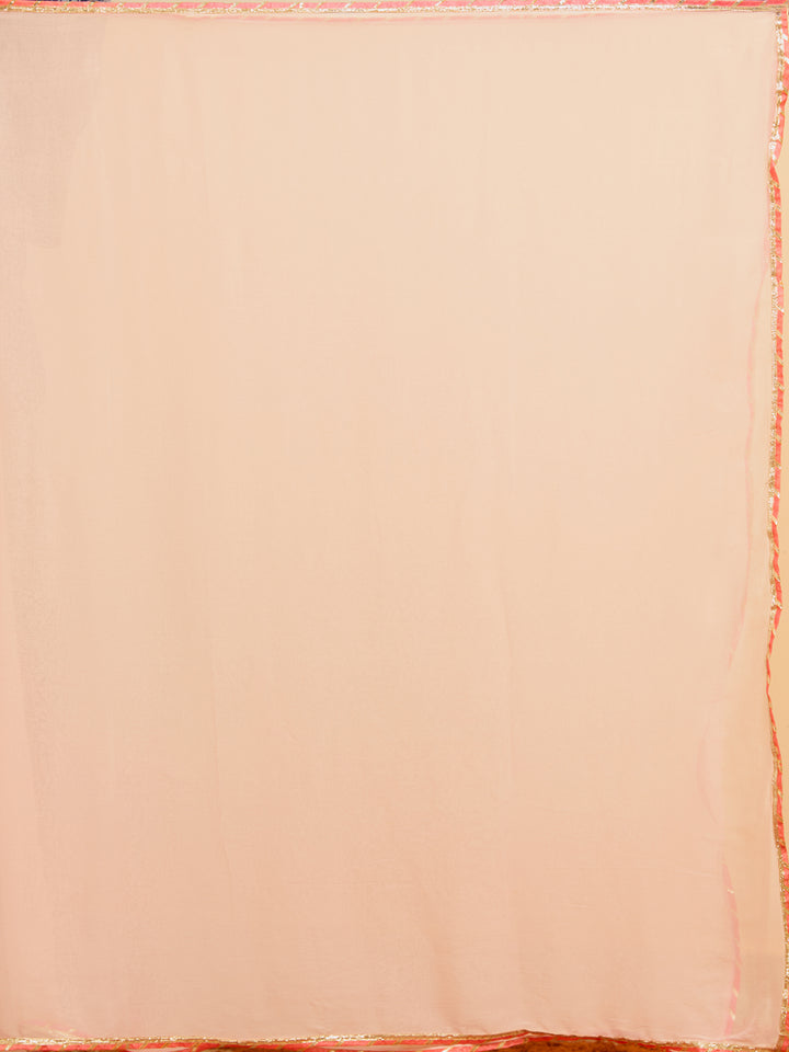 Peach Chanderi Cording Straight Kurta With Regular Pant And Dupatta