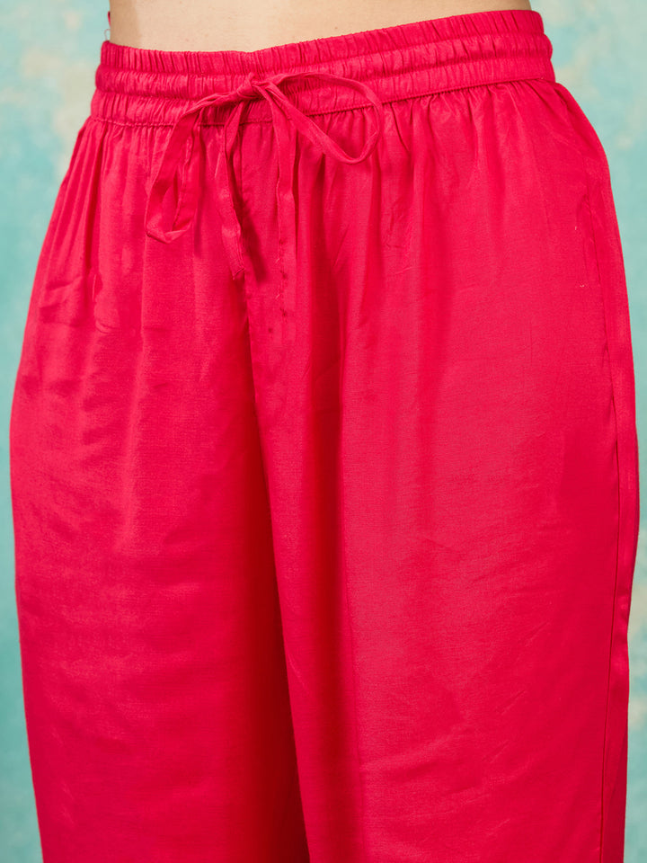 Red Threadwork Chanderi Readymade Salwar Suit