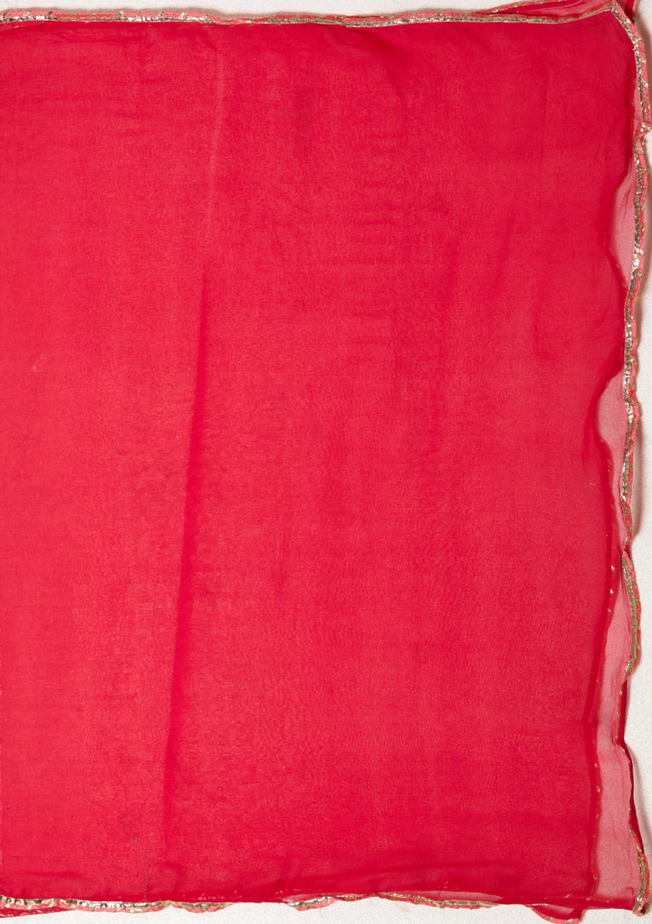 Red Chanderi Threadwork Straight Kurta With Regular Pant And Dupatta