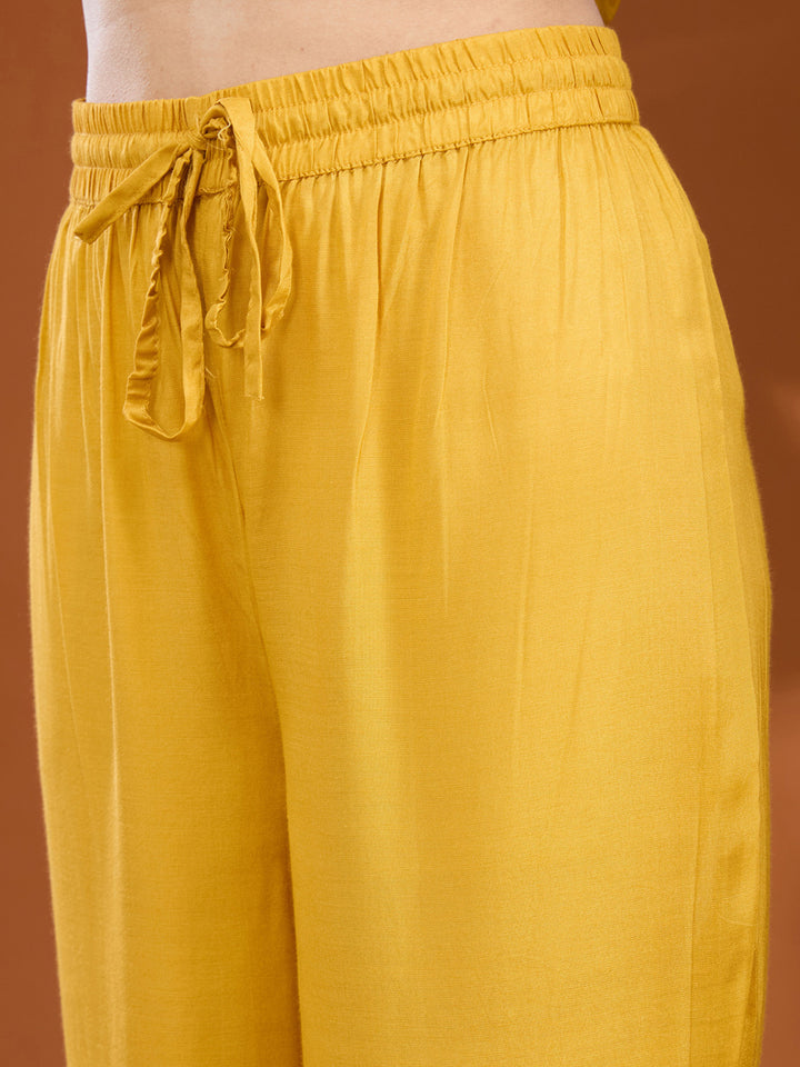 Mustard Yellow Threadwork Chanderi Readymade Salwar Suit