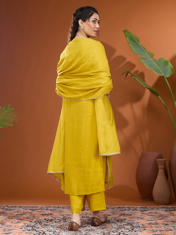 Mustard Yellow Mirrorwork Chanderi Readymade Salwar Suit