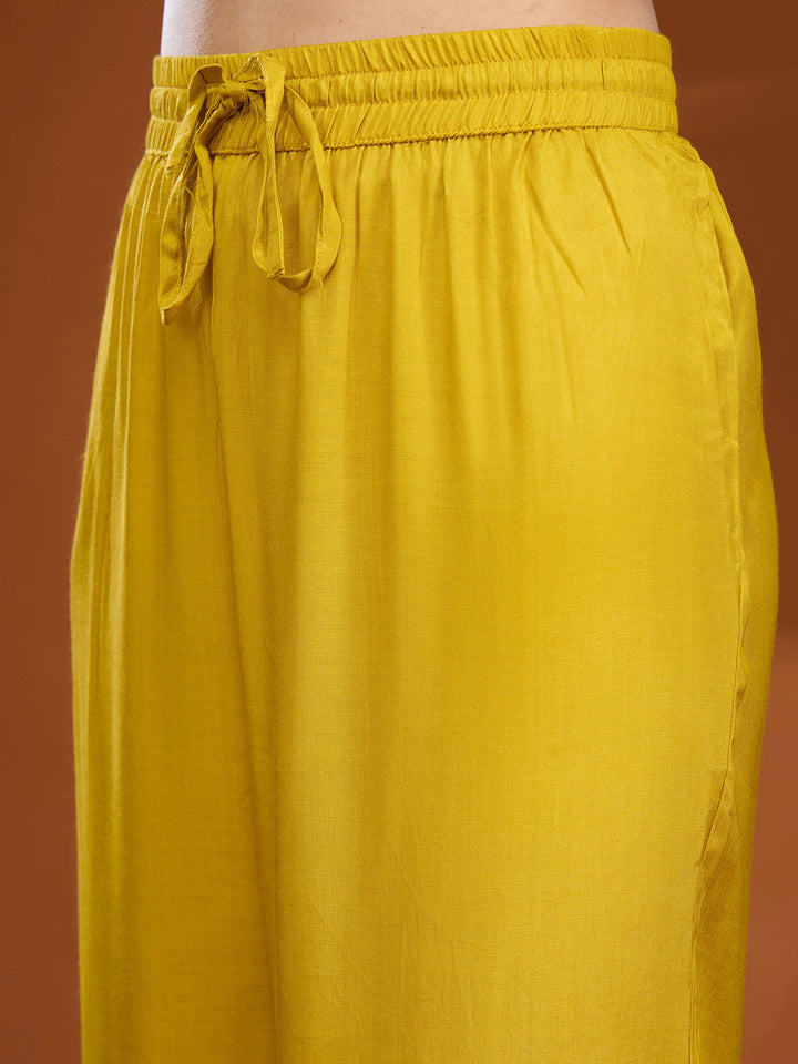 Mustard Yellow Mirrorwork Chanderi Readymade Salwar Suit