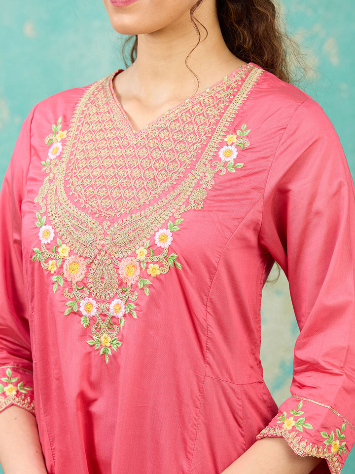 Gajari Pink Cording Chanderi Readymade Salwar Suit