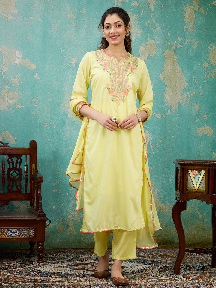 Yellow Cording Chanderi Readymade Salwar Suit