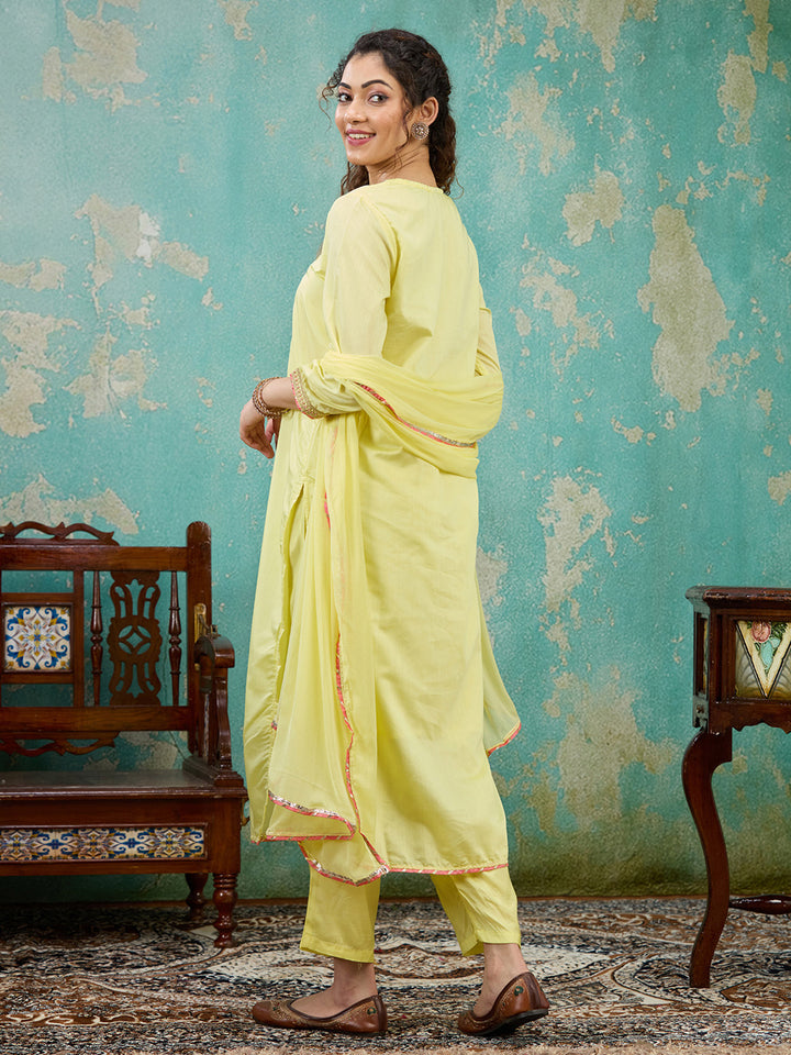 Yellow Cording Chanderi Readymade Salwar Suit