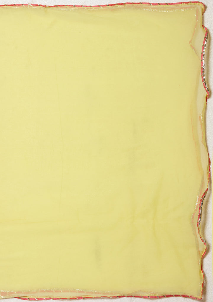 Yellow Chanderi Cording Straight Kurta With Regular Pant And Dupatta