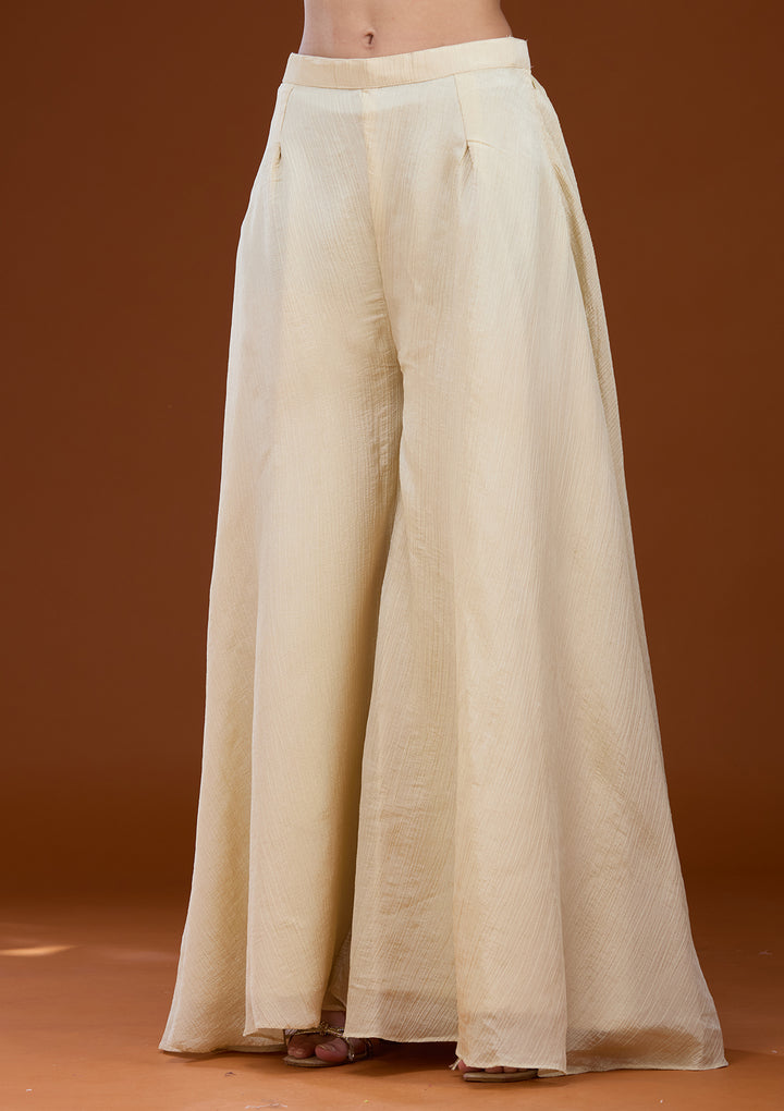 Cream Tissue Cutdana Peplum Kurta With Palazzo And Dupatta