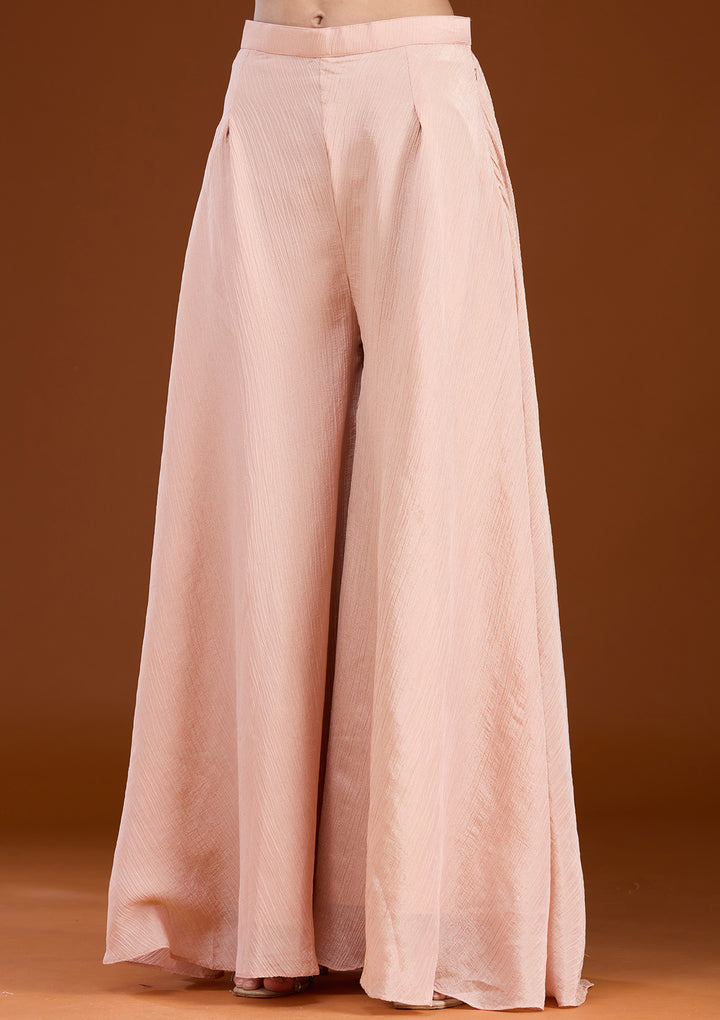 Peach Tissue Cutdana Peplum Kurta With Palazzo And Dupatta