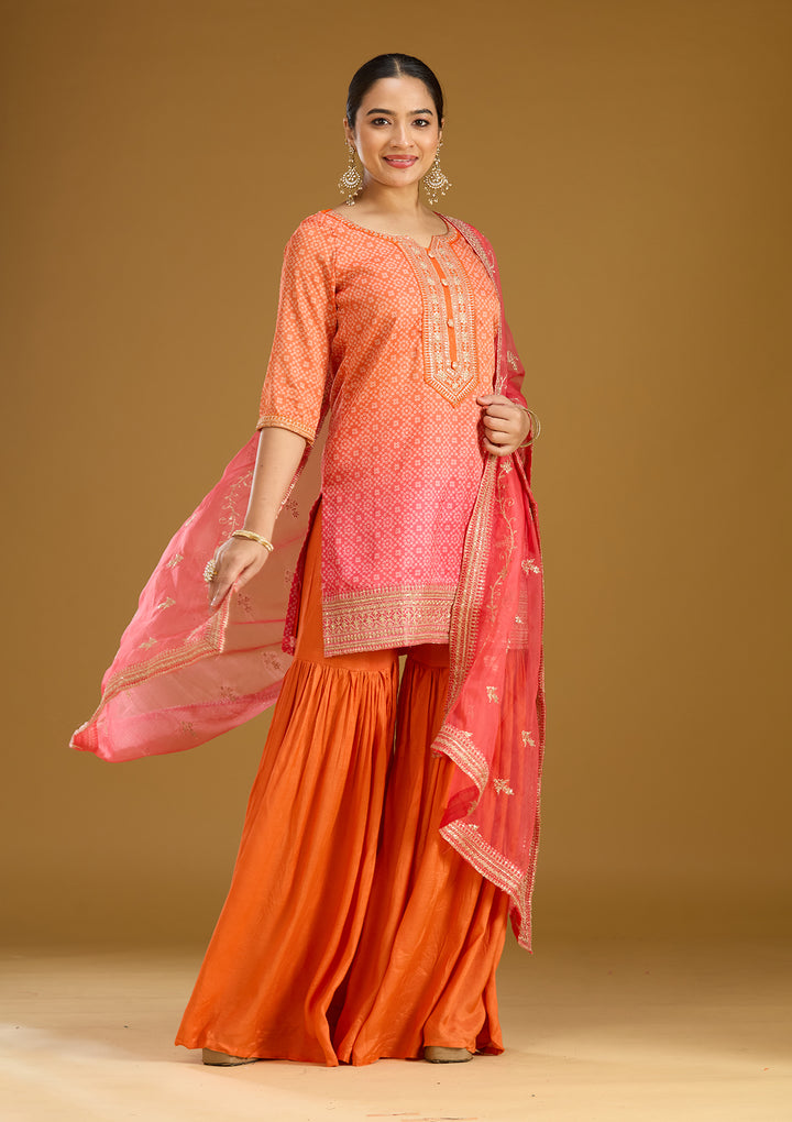 Orange Zariwork (Gold) Soft Raw Silk Readymade Salwar Suit