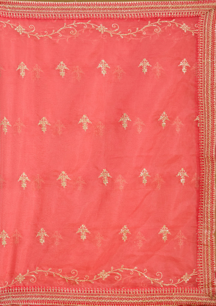 Orange Zariwork (Gold) Soft Raw Silk Readymade Salwar Suit