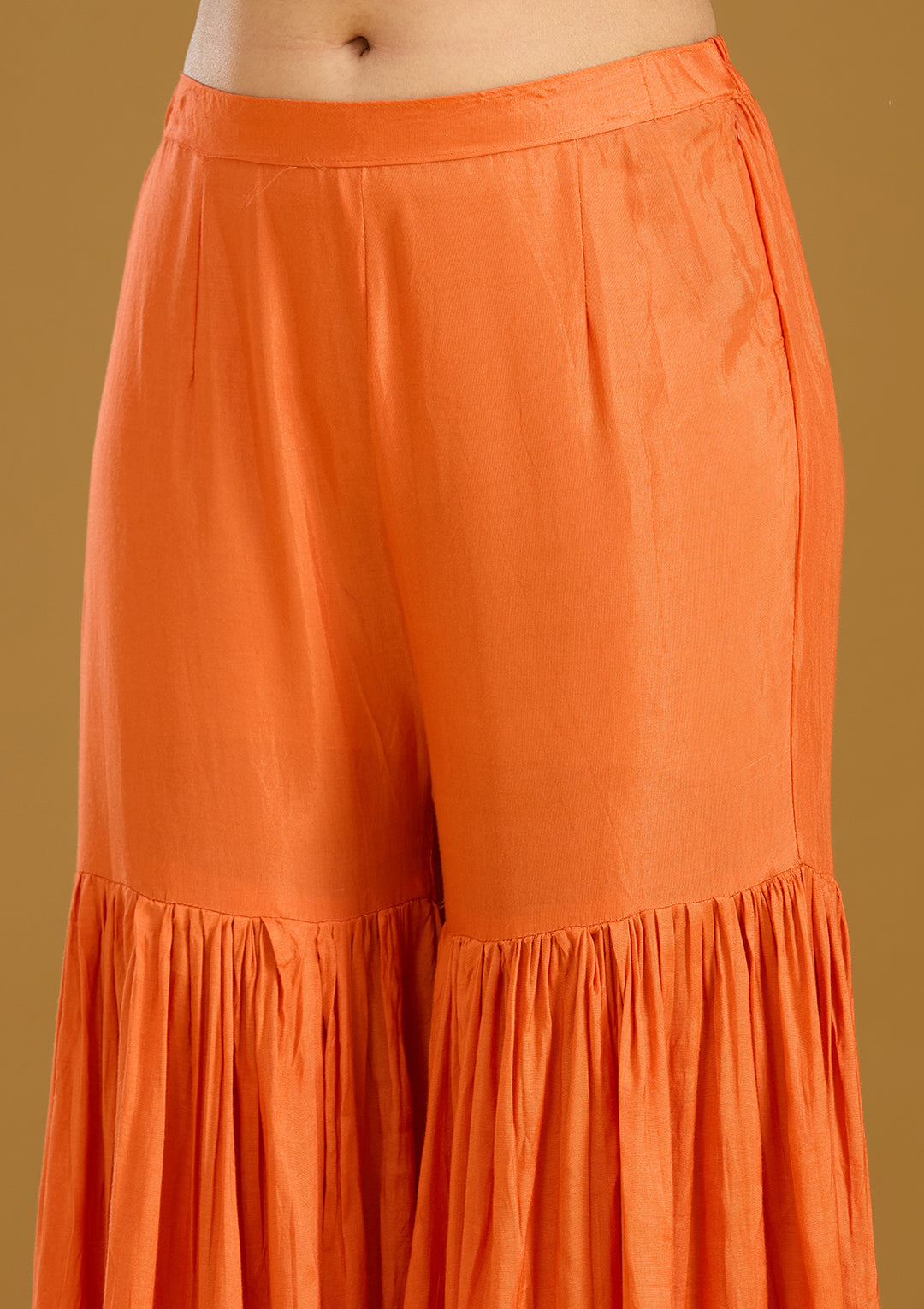 Orange Zariwork (Gold) Soft Raw Silk Readymade Salwar Suit