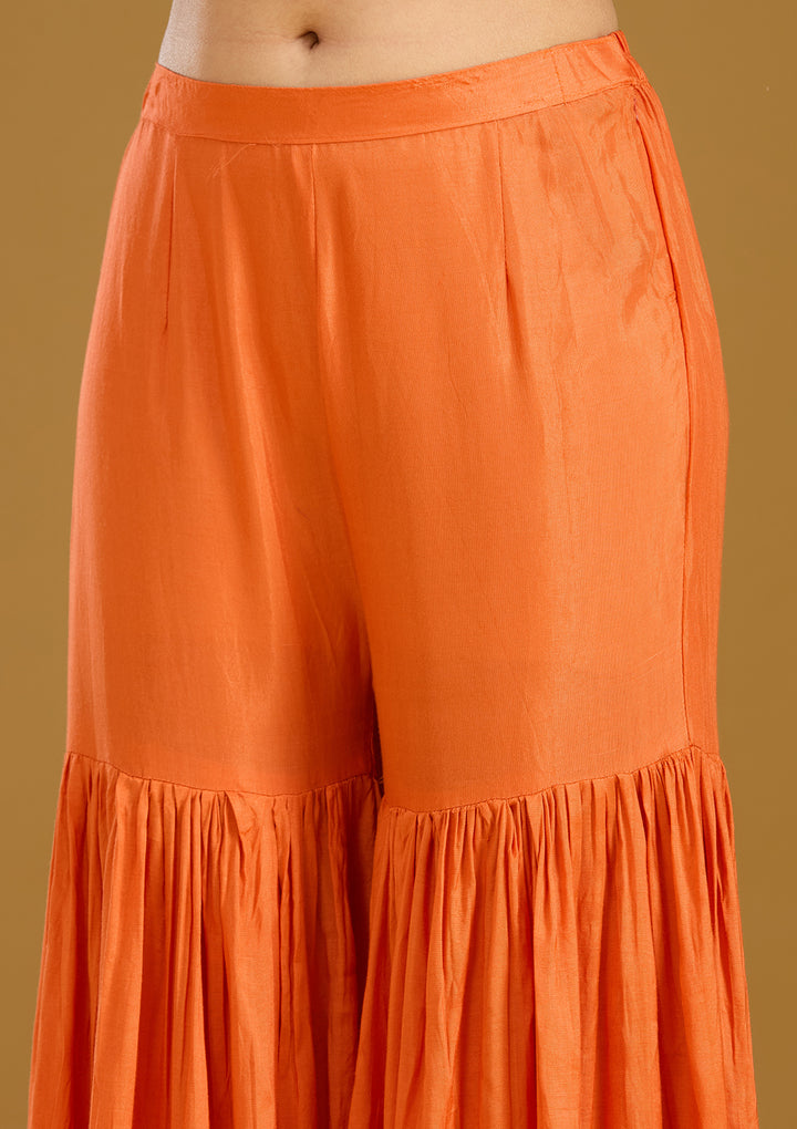 Orange Zariwork (Gold) Soft Raw Silk Readymade Salwar Suit