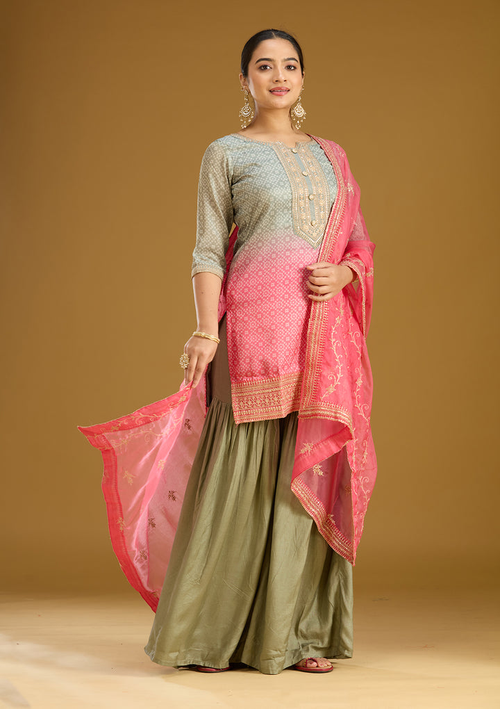 Sea Green Zariwork (Gold) Soft Raw Silk Readymade Salwar Suit