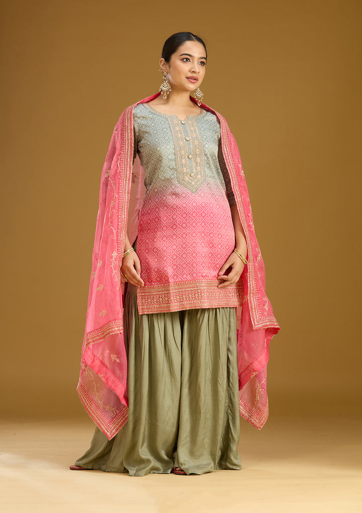 Sea Green Zariwork (Gold) Soft Raw Silk Readymade Salwar Suit