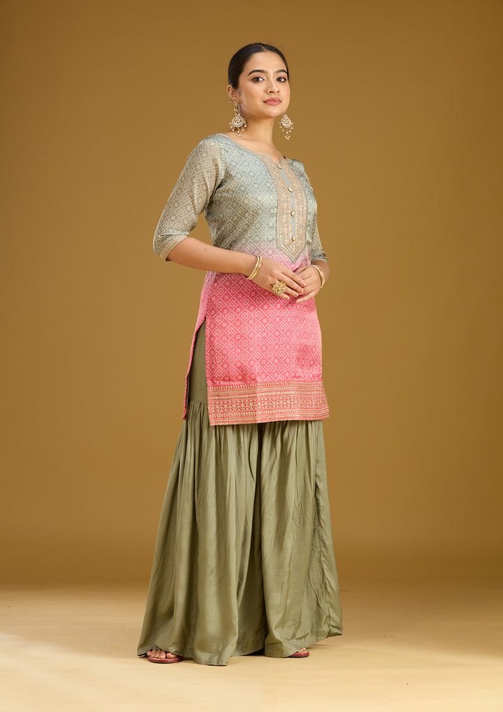 Sea Green Zariwork (Gold) Soft Raw Silk Readymade Salwar Suit