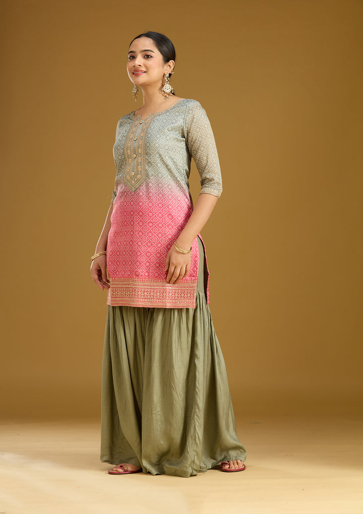 Sea Green Zariwork (Gold) Soft Raw Silk Readymade Salwar Suit