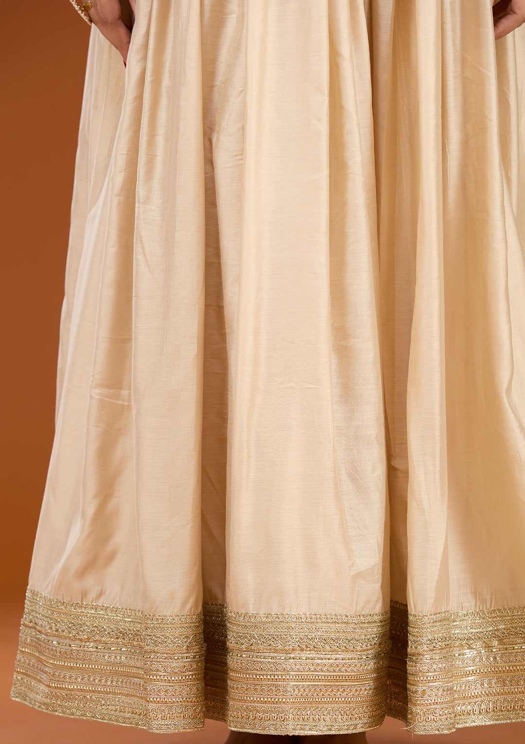 Cream Soft Raw Silk Zariwork Anarkali Kurta With Bottom And Dupatta